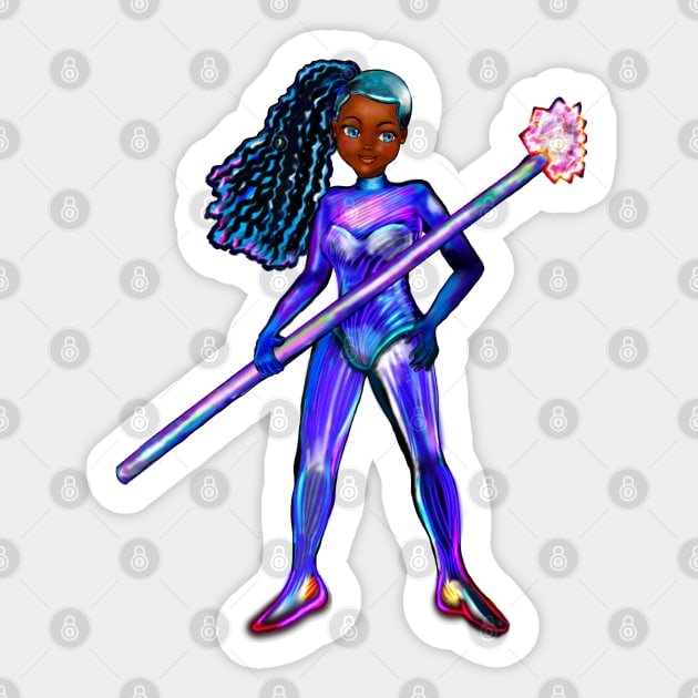 Black anime girl from outer space  ! beautiful  black girl with Afro hair, blue eyes, Cherry pink lips and dark brown skin. Hair love ! Sticker by Artonmytee